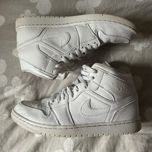 Nike Air Jordan 1 Mid Triple White Shoes
